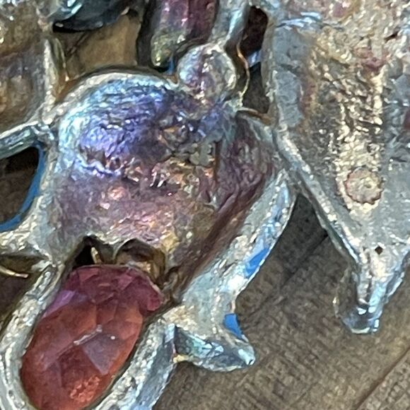 Vintage 1940's Pot Metal Rhinestone Enamel Floral Bouquet Brooch "MADE IN USA" - Picture 8 of 10